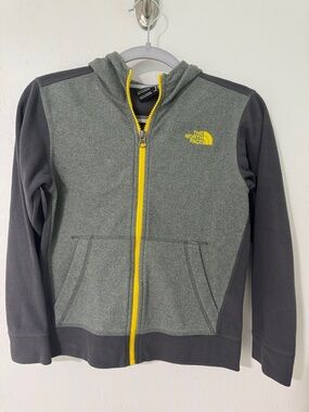 The North Face Kids Gray & Dark Gray Hooded Fleece with Yellow Zipper